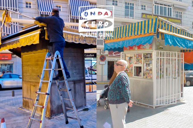 A la izquierda el quiosco hoy, y a la derecha el quiosco hace unos 20 años todavía en funcionamiento..