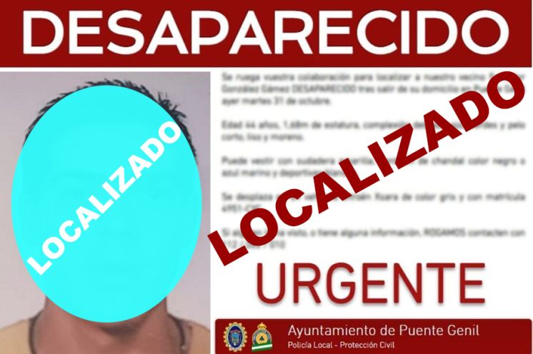 Localizan sano y salvo el vecino de Puente Genil que se encontraba en paradero desconocido desde el pasado martes